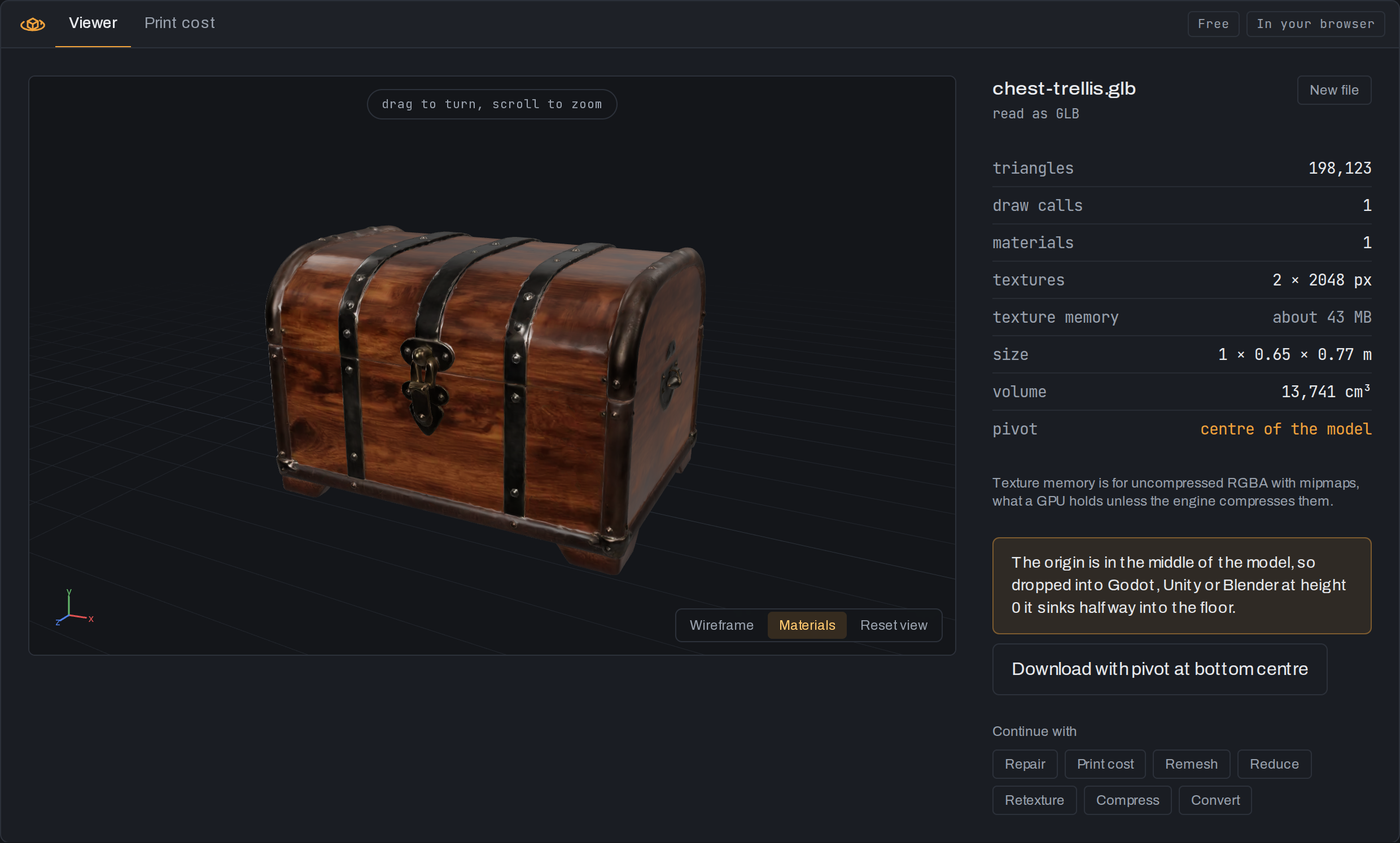 The generated chest in the viewer, with its texture