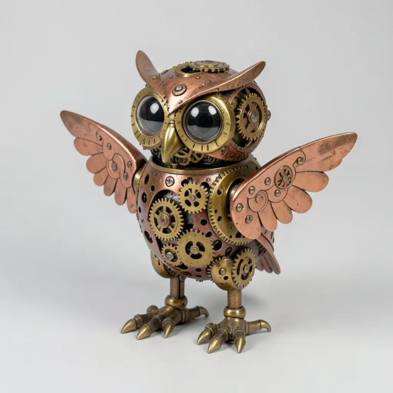 Robot owl painted by FLUX.2 klein from a text description, for text to 3D