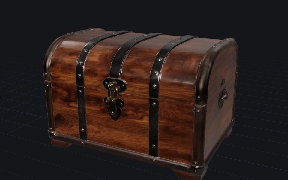 A textured 3D model of a wooden chest, generated from one photo with TRELLIS.2