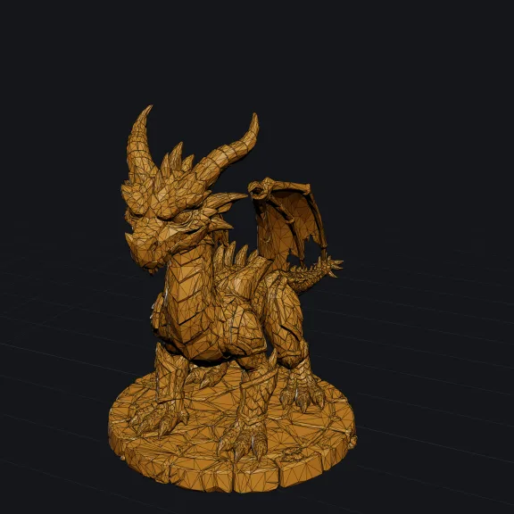 The dragon reduced to 38,096 triangles, shown as its mesh