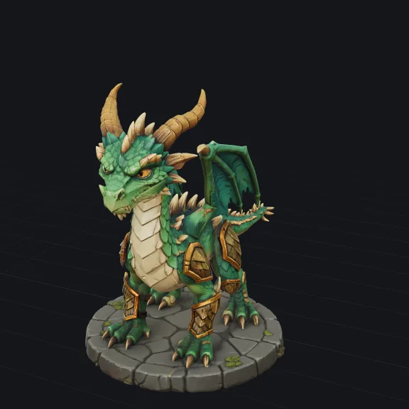Dragon 3D model reduced to 190,487 triangles, with its textures